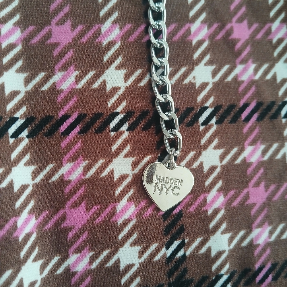 Plaid Circle Skirt with Chain Accent in Pink and Brown Preppy Academia - Picture 5 of 12